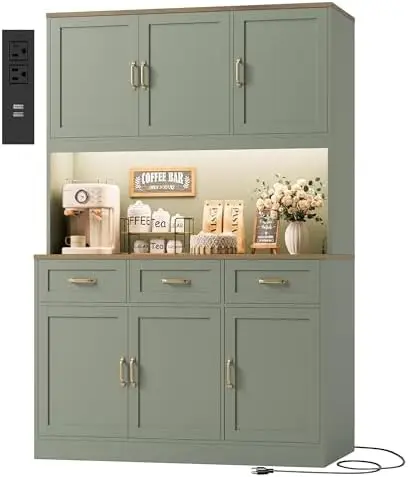 Kitchen Pantry Storage Cabinet, Tall Kitchen Hutch Cabinet, Green | 47