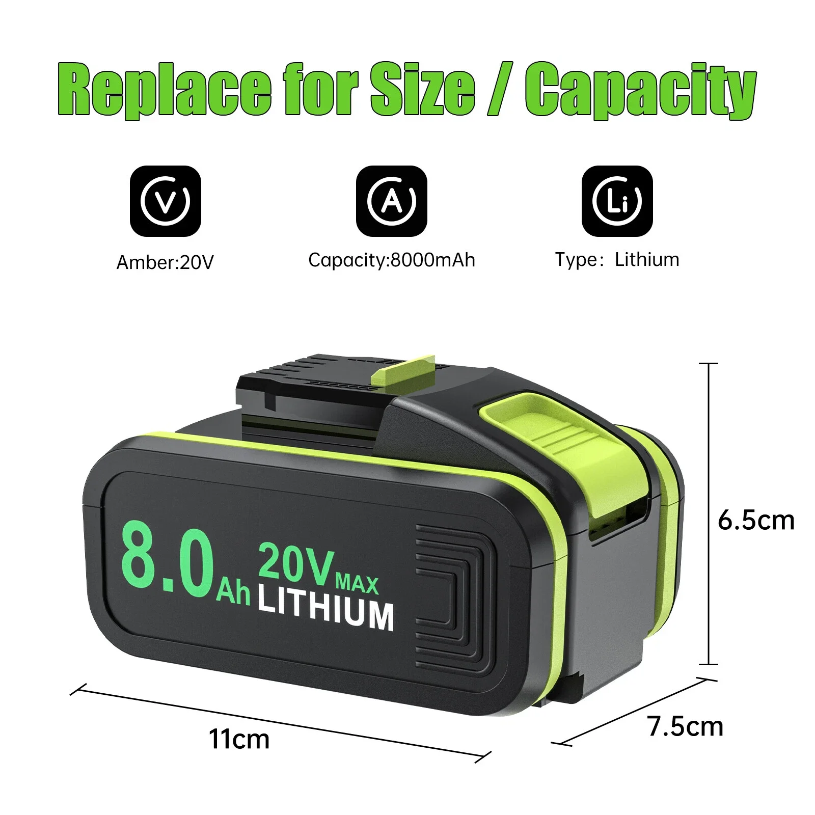 ل WORX WA3551 20 فولت بطارية 8.0Ah/6.0Ah ليثيوم قابلة للشحن WA3553 WA3553.1 WA3570 لجميع أدوات WORX الكهربائية والحديقة #2