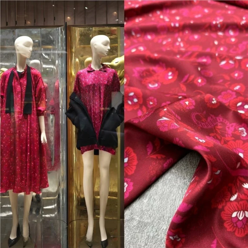 新しい赤い絡み合ったストレッチツイルシルクサマードレスシャツ衣類生地