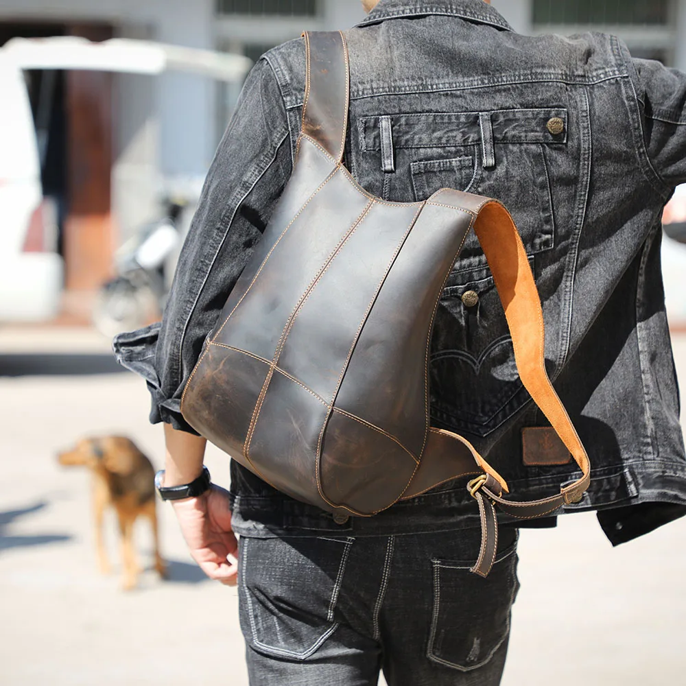 S.WORKER Vintage Stilvoller Rucksack aus Rindsleder, Originaldesign, Echtleder-Verpackung, Individueller Käfer-Rucksack, Umhängetasche – Detail 3