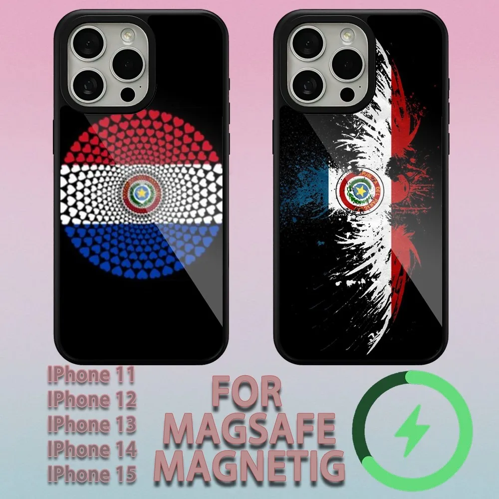 Paraguay flag  Phone Case For iPhone 11 12 13 14 15 Plus Pro Max Charging  Magsafe Magnetic Wireless Cover