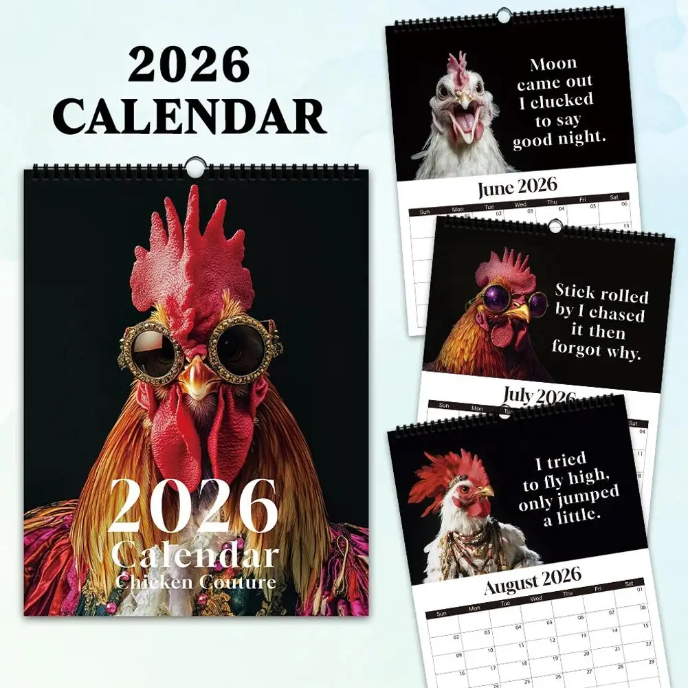 

1pc 2026 Wall Calendar, Humorous Rooster Pictures, 12 Months Monthly Plan, Perfect Gift for Birthday, Christmas, New Year