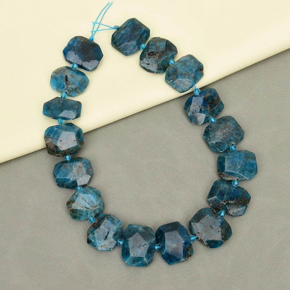 

Natural Blue Apatite Stone Rectangle Chunky Slice Loose Beads 15" Jewelry Making DIY