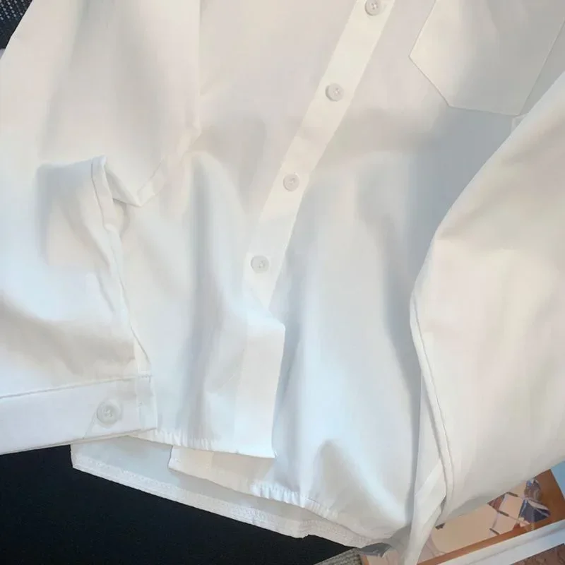 Women White Shirts Formal Blouse Turn-down Collar Long Sleeve Shirts Tops Spring Autumn Single Breasted Minimalist Lady Blouses