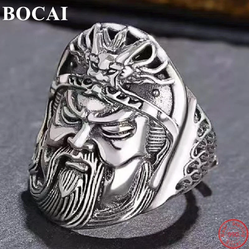 

BOCAI S990 Sterling Silver Rings for Men 2022 Fashion Retro GUANYU Dragon Scale-Pattern Pure Argentum Popular Amulet Jewelry