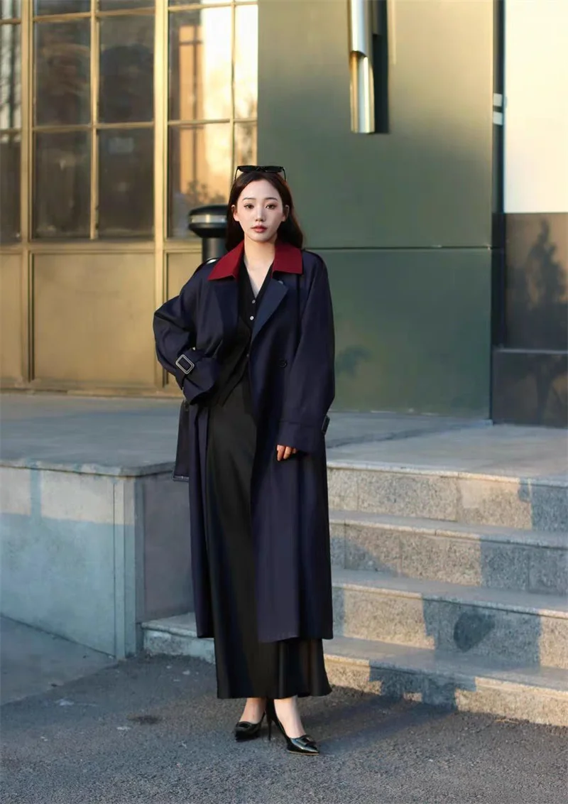 Trench con lacci con risvolto Cappotto da donna a maniche lunghe con cintura Capispalla larghi 2025 Nuovo autunno Street Travel Holiday Lady Top