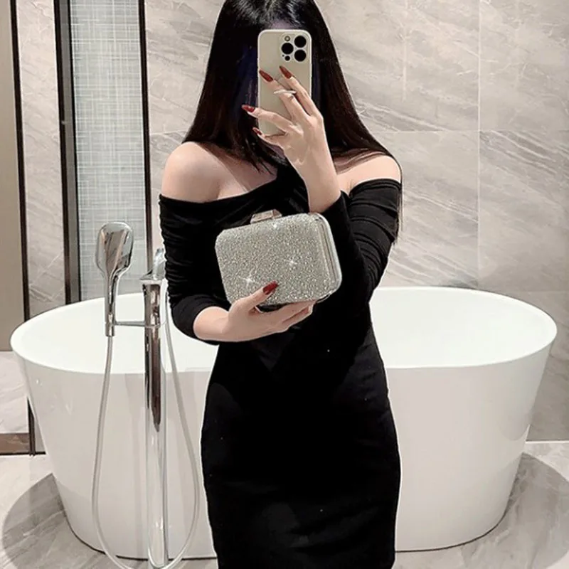 Borsa da sera con decorazioni di strass borse da donna per banchetti con pochette per feste borse a tracolla con catena da sposa borse da donna di