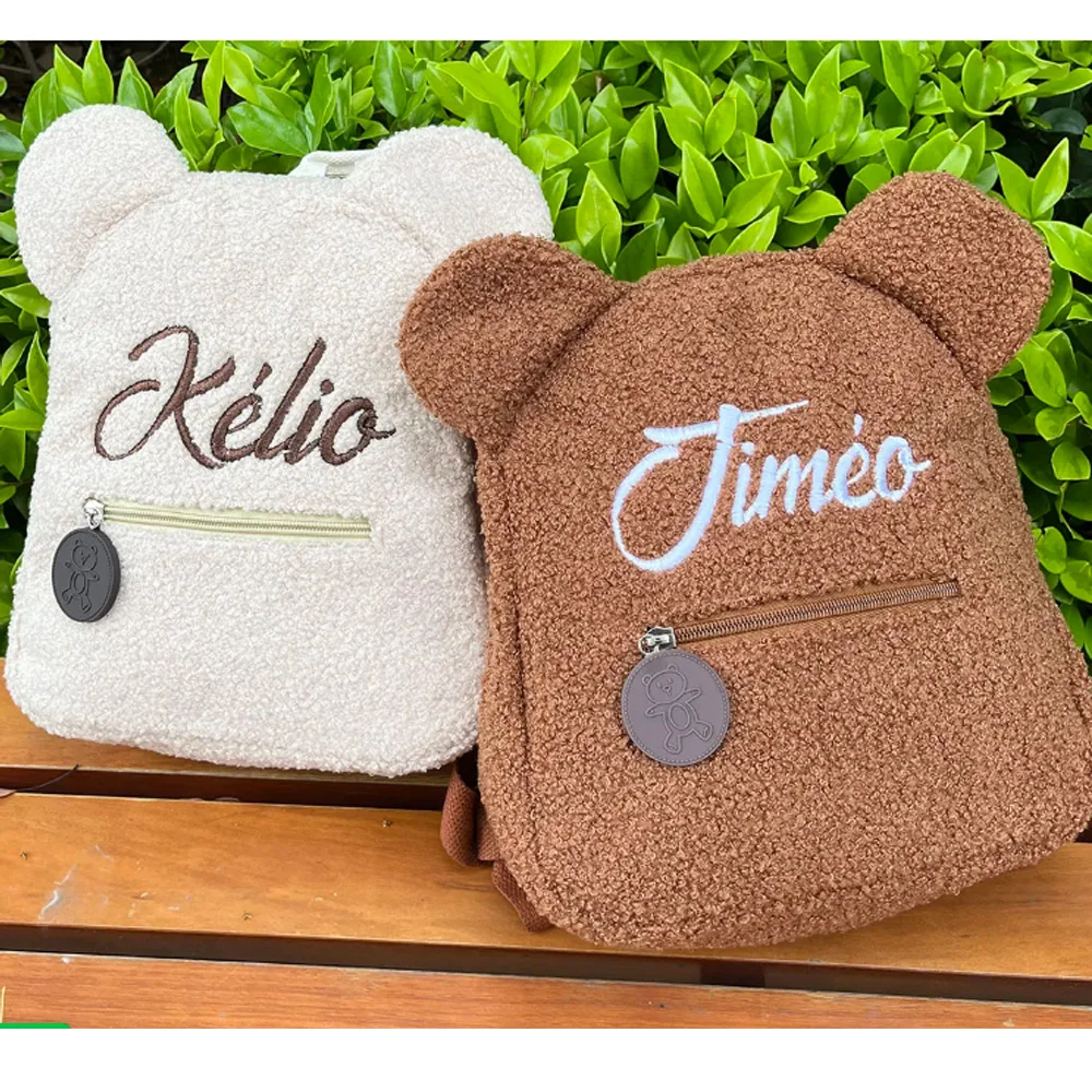 Customized Embroidery With Name /text Winter Cute Bear Ear Backpacks Kids Kindergarten Book Bags Outdoor  Plush Snack Backpack