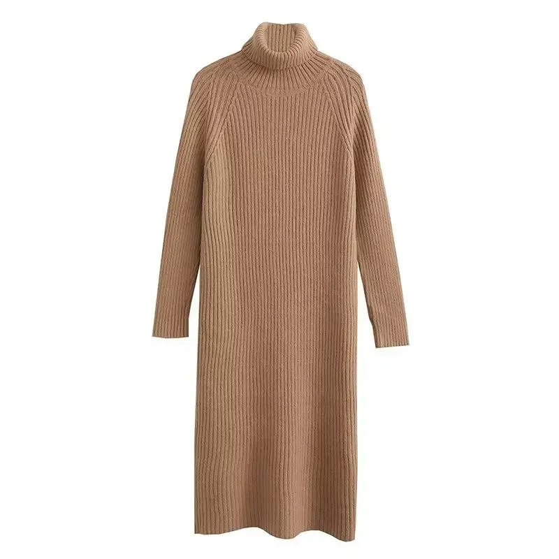 Summer New Women's Knit Pullovers Solid Color Sweater Showcases High Collar Long Dress for Women