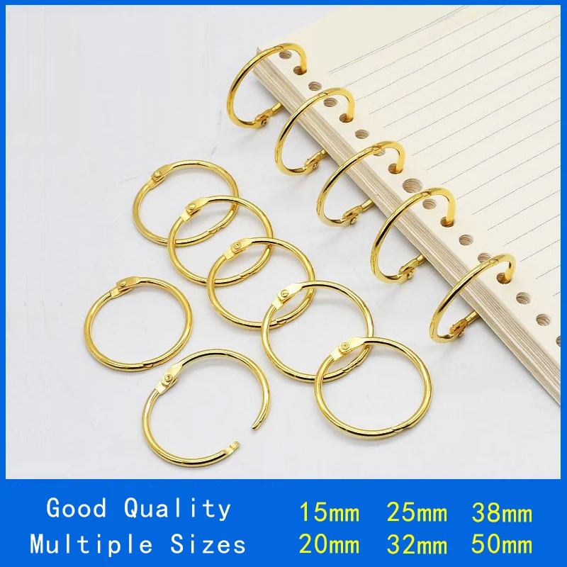 High Quality 3-10Pcs/Set Gold Metal Ring Binder 15-50mm DIY Loose-leaf Book Hoops Opening Office Binding Supplie Photo Albums