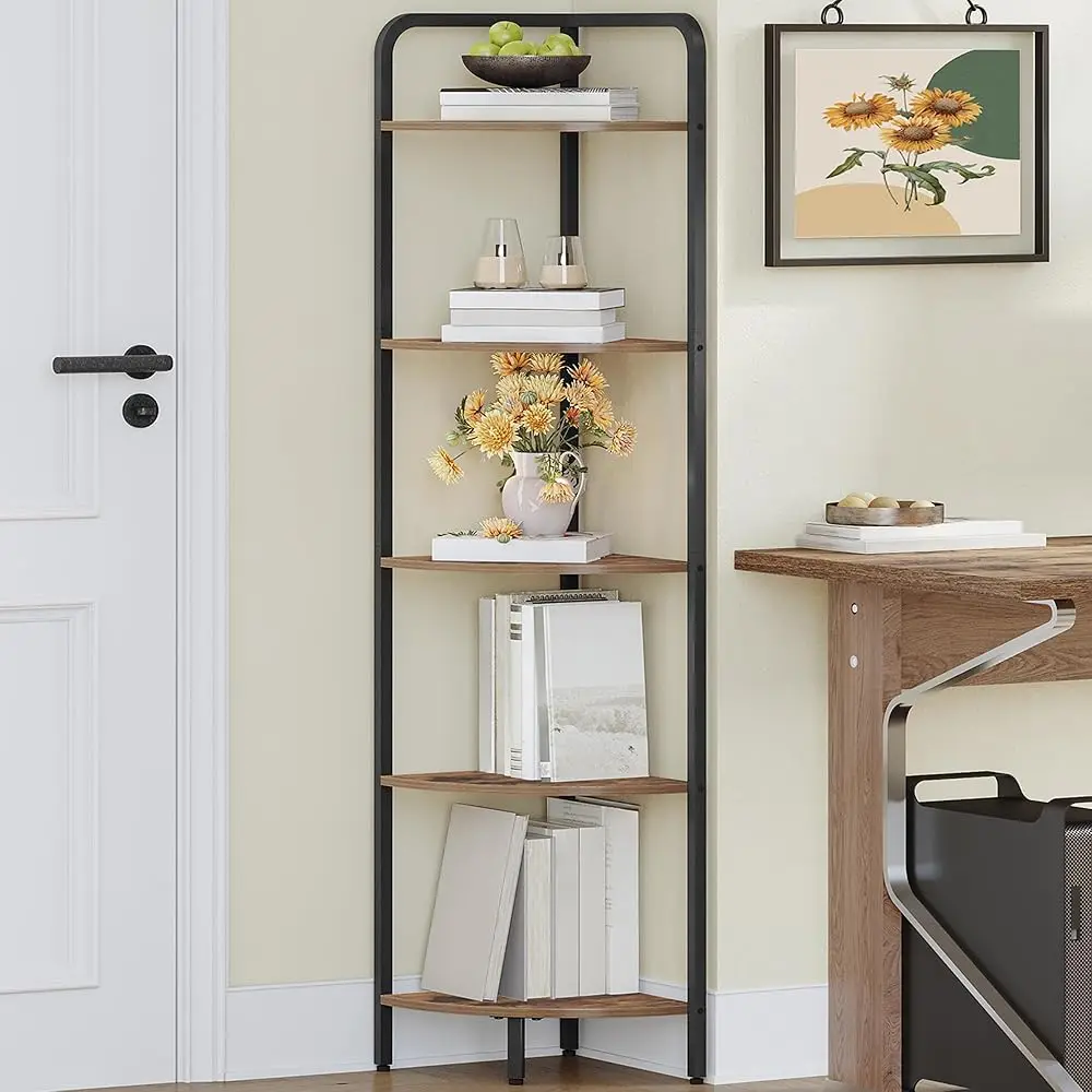 

Corner Shelf Stand, Corner Bookshelf Bookcase, Plant Shelf, Display Rack, Standing Shelf With Metal Frame For Living Room,