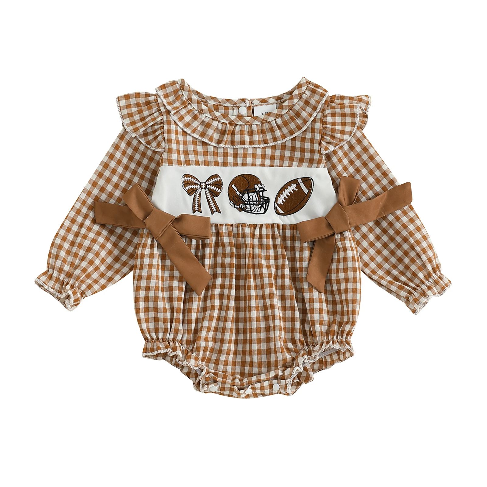 

Baby Girls Rompers Rugby Embroidered Plaid Ruffles Long Sleeve Infant Fall Bodysuits Jumpsuits