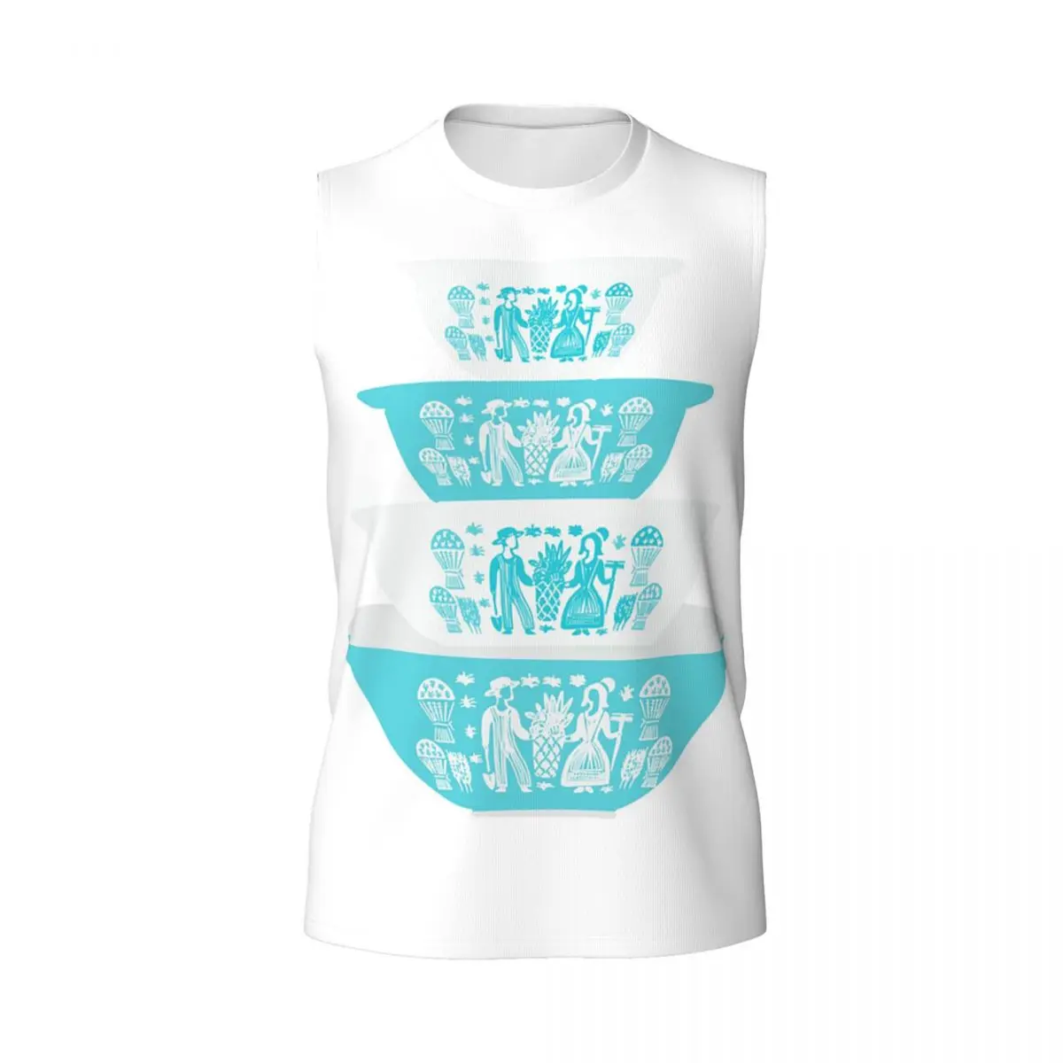 Vintage Pyrex Butterprint Turquoise Nesting Bowls Men Printed Sleeveless T-shirt Hip Hop Street Style Beach Holiday Tank Tops