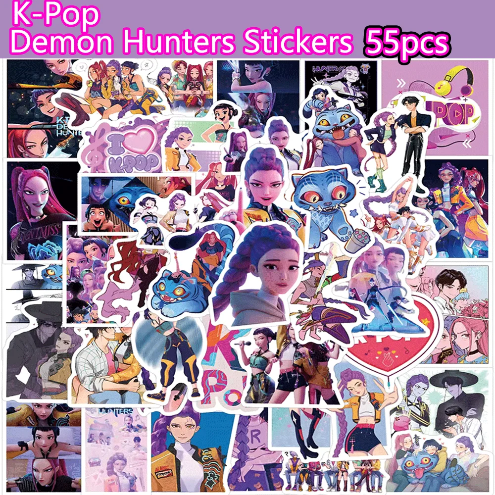 55 stuks Anime K-Pop Demon Hunters Stickers Demon Hunters Tiger DIY Stickers Scrapbooking Telefoon Bagage Skateboard Waterdichte sticker