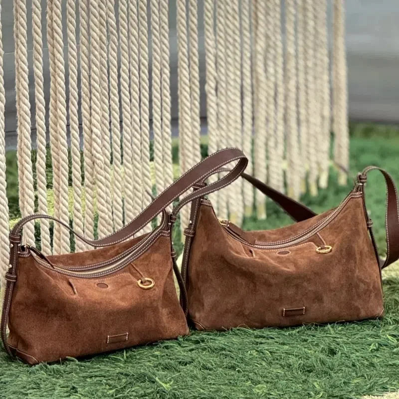 

Light Luxury Brand Tote Bag Fashionable Advanced Travel Handbag Brown Suede Leather Women Large Capacity Commuter Shoulder Bag
