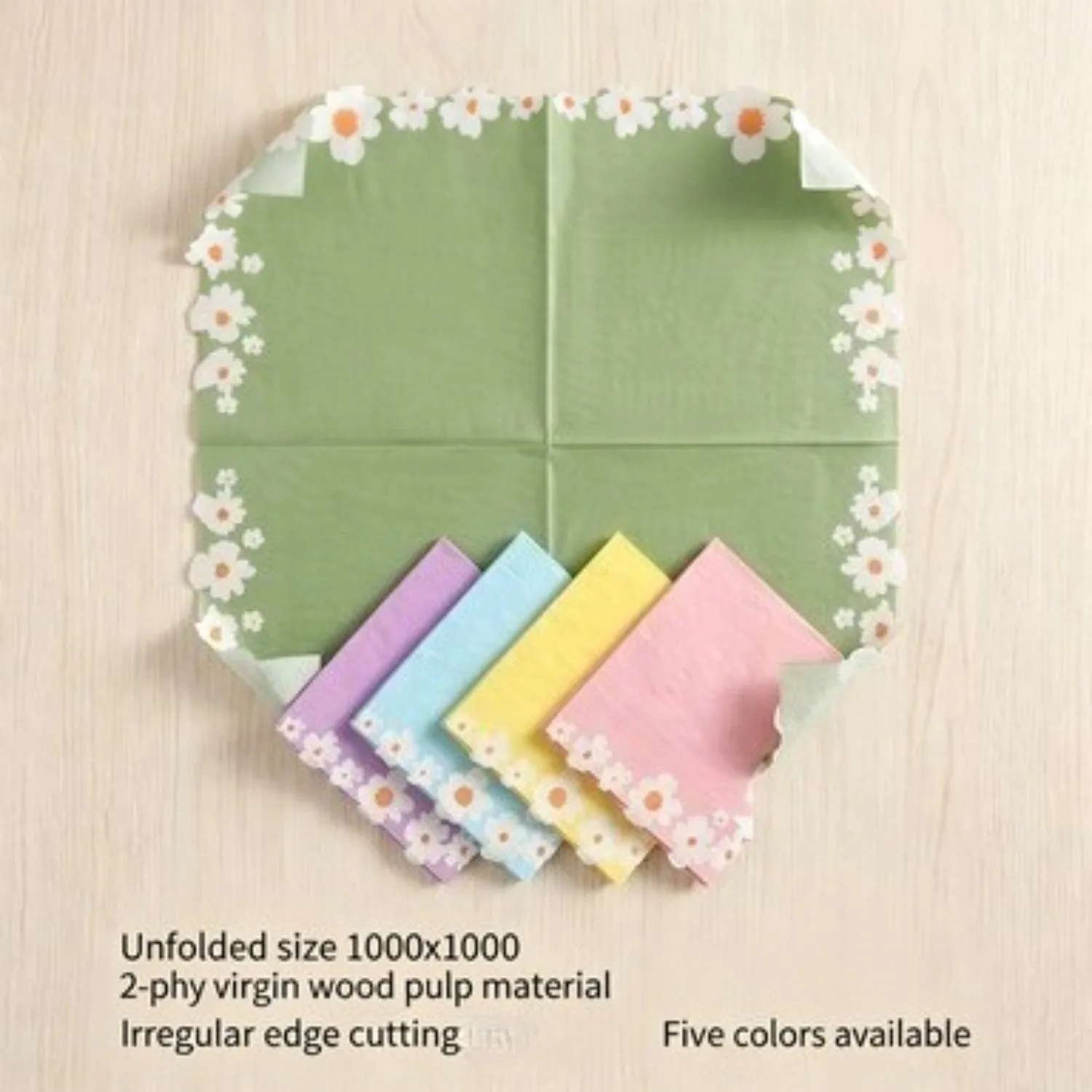 Irregular Cut Edge Daisy Flower Printed Napkins, Native Wood Pulp Colored Napkins, Party Restaurant Decoration Napkins