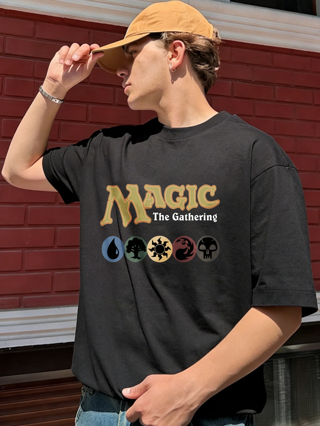 Camiseta gráfica para hombre Magic The Gathering, camiseta informal de verano de manga corta con cuello redondo de algodón estampada para hombre