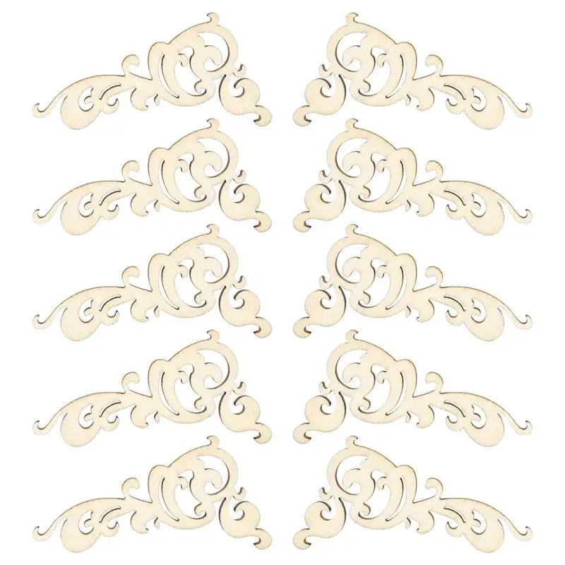 10 pièces 6cm artisanat en bois naturel Scrapbook bricolage livre coin fleur dentelle motif ornements en bois à la main Album coins M1835