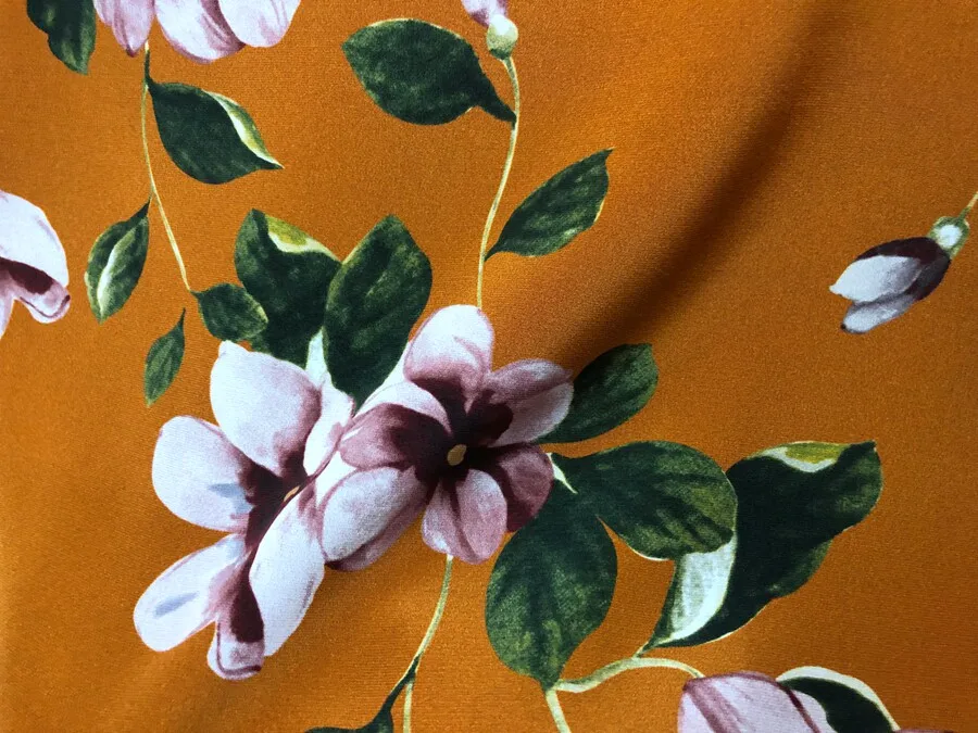 Designer Cloth 30 Momme Heavy Crepe Stretch Silk Fabric Apricot Bottom Floral Printing and Dyeing Silk Fabric Shirt Dress