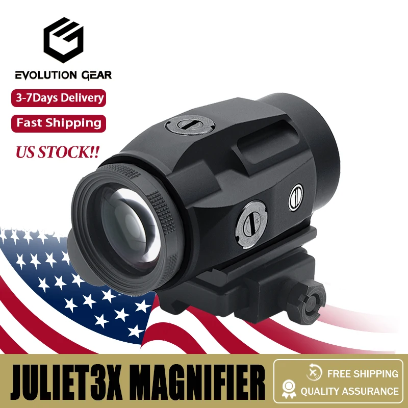 SS JULIET3 Magnifier 3X Sight Fit 20mm Picatinny Weaver Rail with Push Button Mount and Spacers for Airsoft Hunting