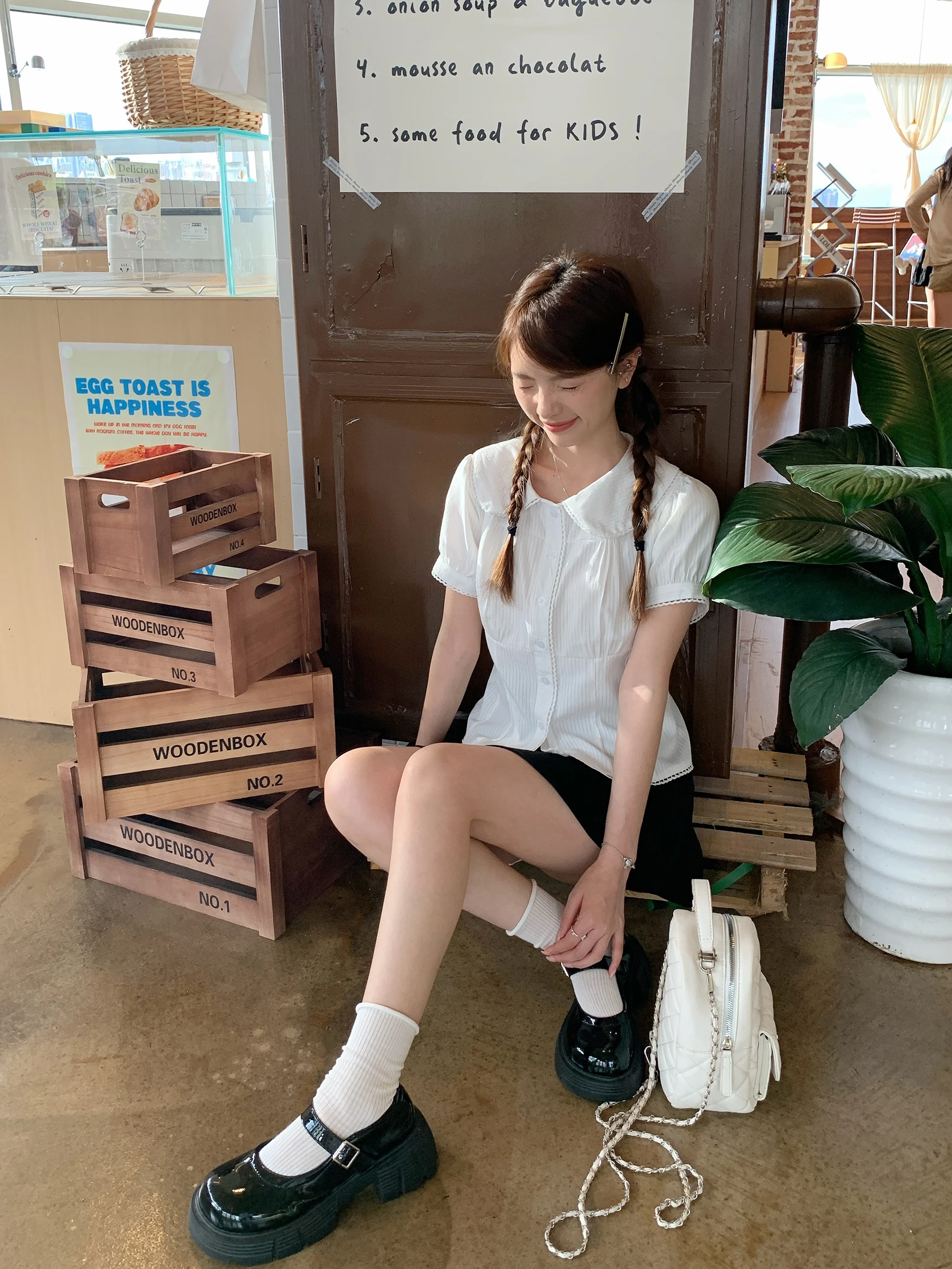 FAN Pop Kraag ort Sve Dames Bubble Sve irt Taille Cinched Wit irt Jennie Zomer Top Koreaanse Sle Pendelen Katoen