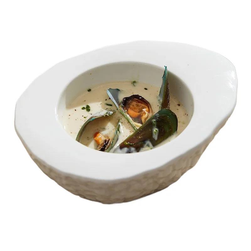 

pattern egg-shaped insulation bowl white irregular dishes molecular cuisine high-end restaurant soup bowl cold dishes bowl.