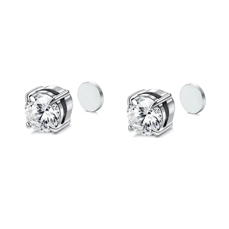 2 Pieces/6 Pieces 8mm Stainless Steel Elegant Magnetic Earrings, Non-Pierced Clip-On Earrings, Hip-Hop Cubic Zirconia Magnetic Ear Accessories, Holiday Gift