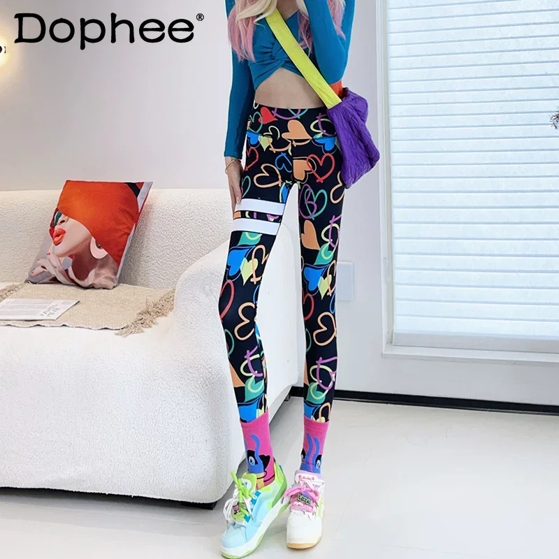 

2026 Spring New Thin Yoga Pants for Women Fashionable High-Waisted Colorful Printed Fitness Sports Leggings for Outdoor Wear