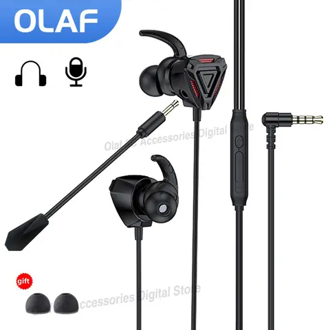 Bilashmart OLAF 3.5mm Wired Headphones Gaming Headset Bass Stereo Gamer Earphones Noise Cancelling Earbuds With Dual Mic In-ear Handfree