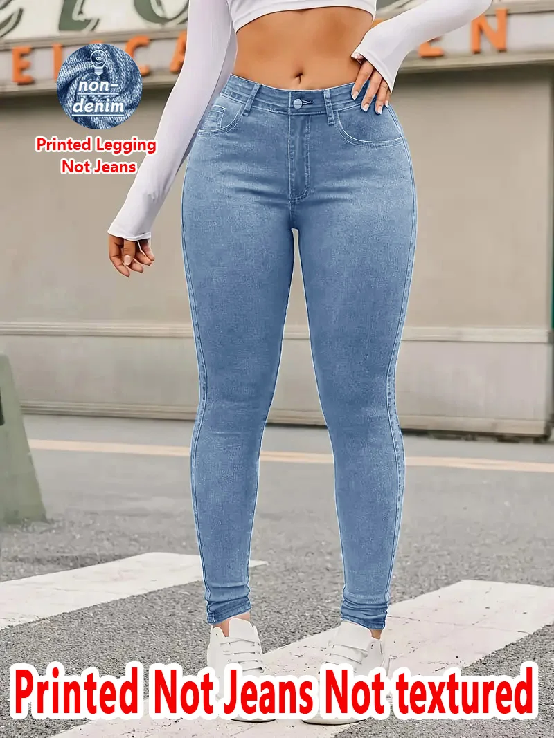 5971 Ladies Printed Tight Pants Non- Denim Fabric Cowgirl Hole Print Base Pants Wearable All Seasons