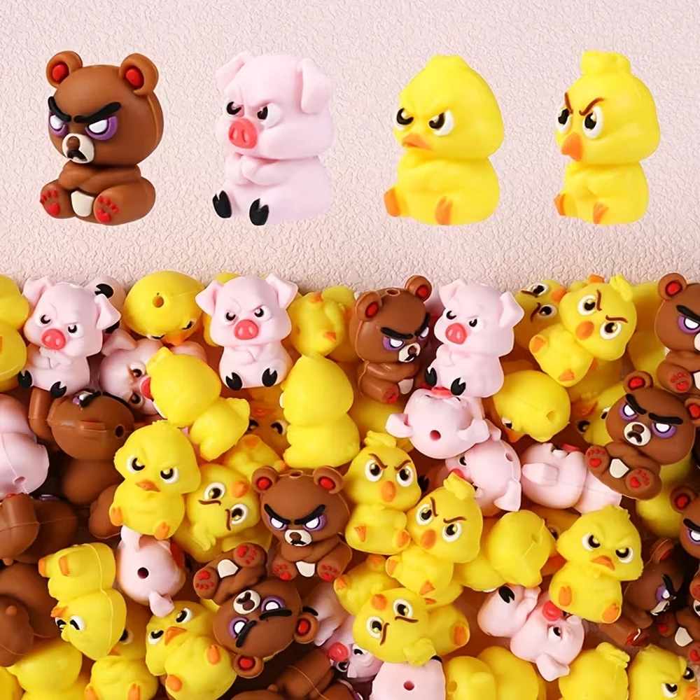 4/25/32Pcs Angry Animals Series Silicone Beads Set DIY Beaded Necklace Bracelet Decoration Pen Jewelry Pendant Etc. Holiday Birthday Gift