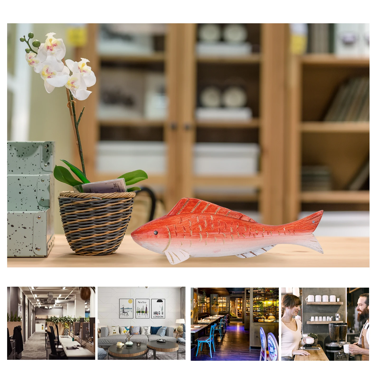 

Wood Fish Statue Mediterranean Style Coastal Theme Home Office Decor Artistic Craft Tabletop Decoration Small Fish Sculpture