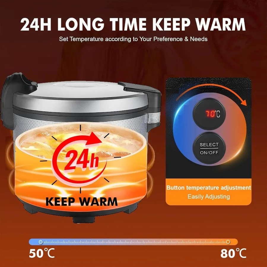 جهاز تسخين الأرز المحمول من الدرجة التجارية 32.1QT مع درجة حرارة قابلة للتعديل من 122 إلى 178 130 وات وعاء داخلي غير لاصق للطاقة من أجل ريستا