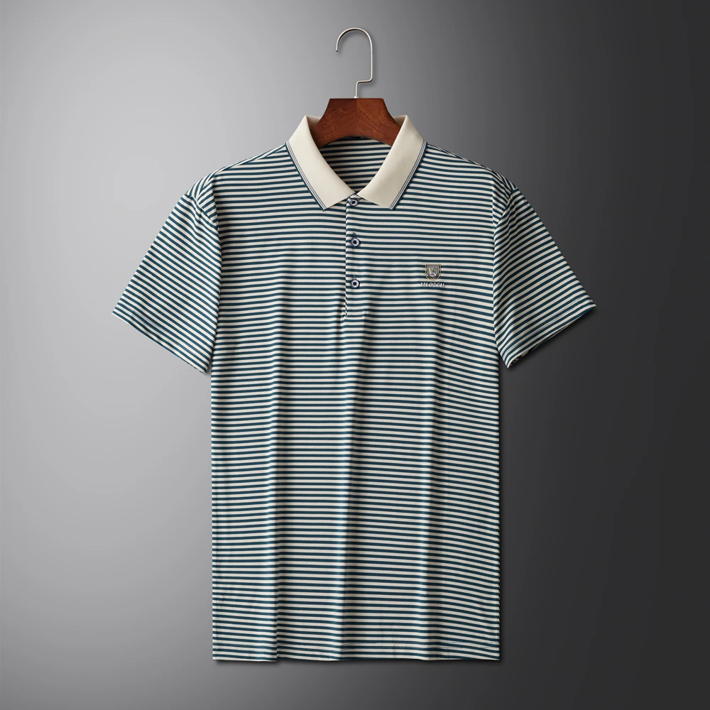 2024 trendy brand striped short sleeved POLO shirt men\'s summer new fashionable letter embroidery T-shirt casual breathable top