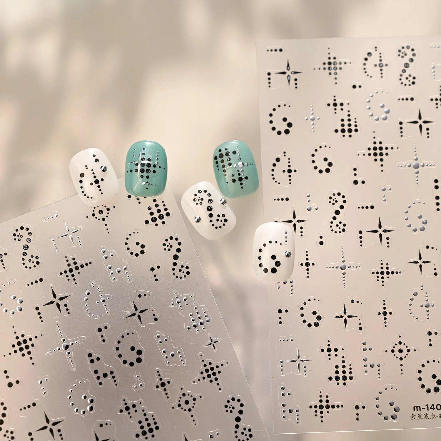 Black Silver Polka Dots Stars 3D Self Adhesive Nail Art Decorations Stickers Stylish Round Dots Totems Manicure Decals Wholesale