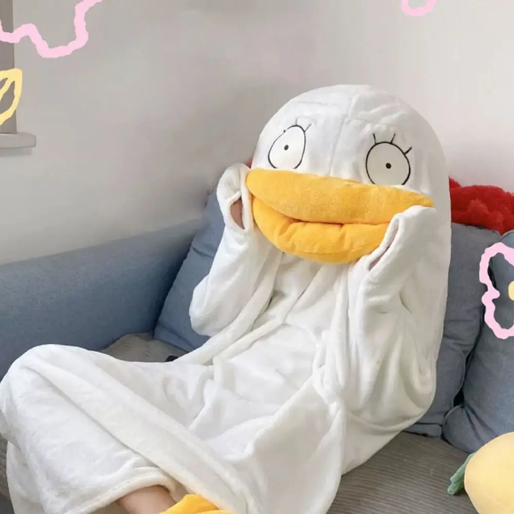 

New Design Warm Robe Thickened Cartoon Pajamas Suit Duck Pattern Hooded Stuffed Loungewear