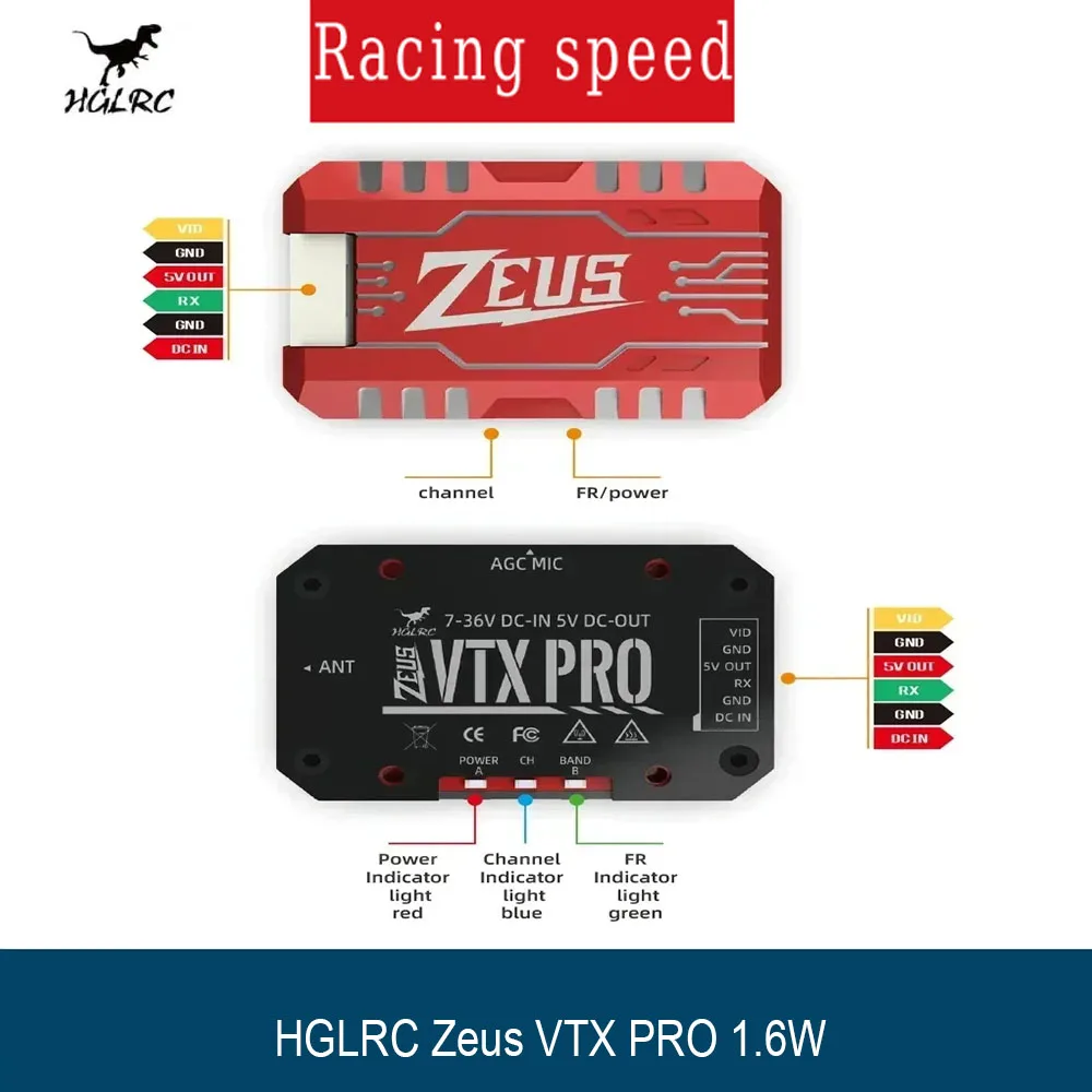 

HGLRC Zeus VTX PRO 5.8G Transmitter - 1.6W Max, 40CH, Built-in Mic, Low Latency for FPV Racing Drones