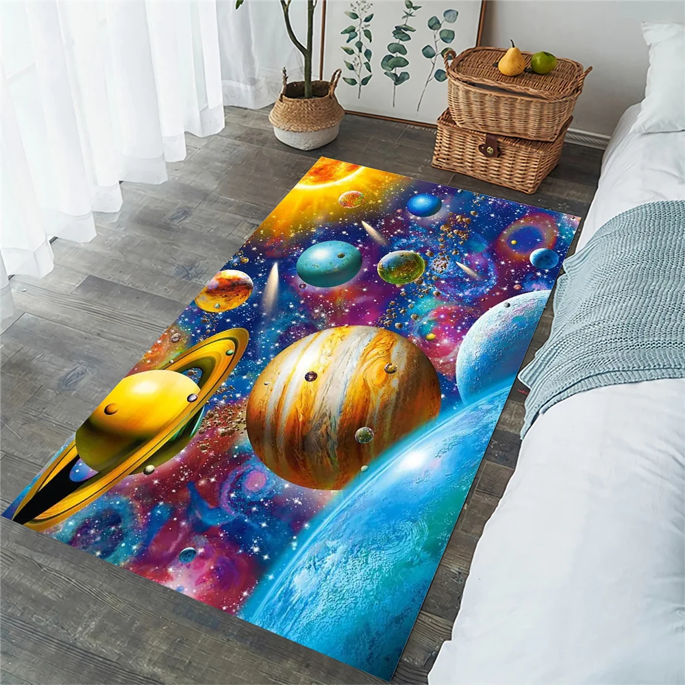 HX Cartoon Children's Carpets for Living Room Planet Starry Sky  Area Rug Kids Crawling Mat Flannel Floor Mats Kitchen Rugs