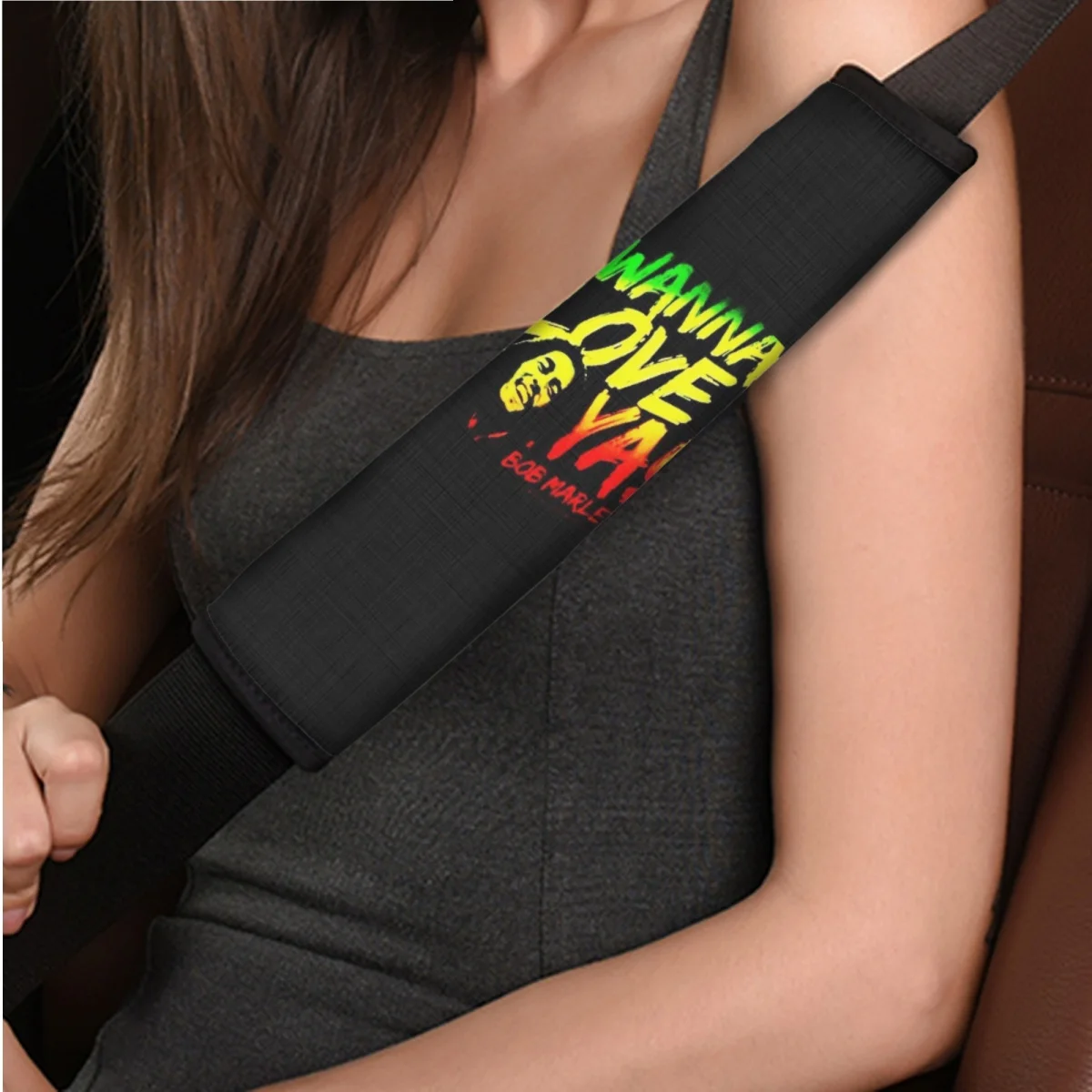 7Pcs Car Accessories Rock Band Singer Bob Marley Front Back Seat Cover Set Easy Installation Seatbelt Steering Wheel Covers New