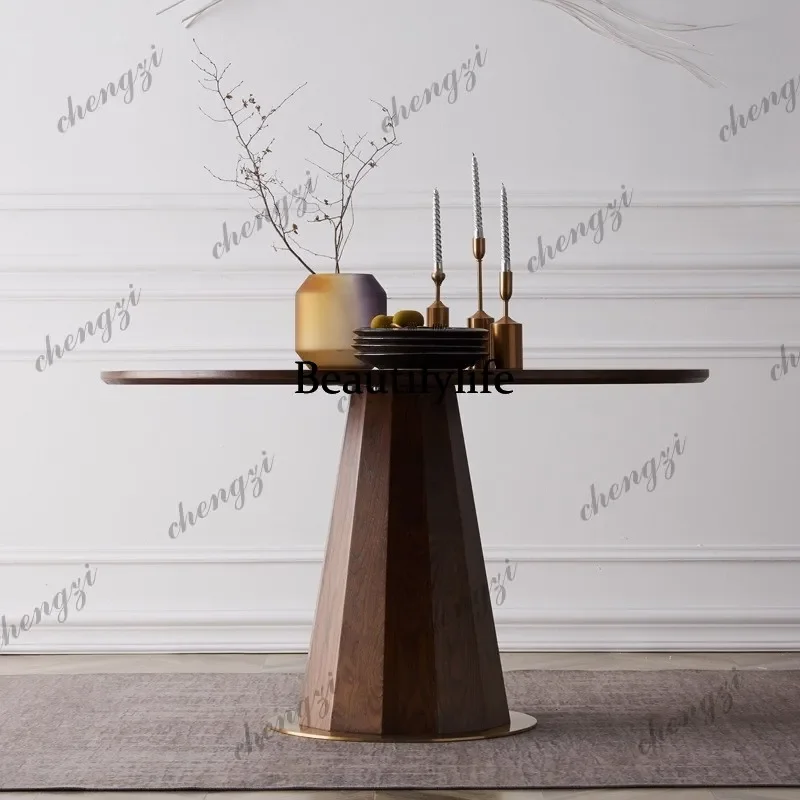 Y136  Modern Luxury Brown Dining Table 6 Person Design Living Room Round Dining Table Restaurant Nordic  Home Furniture