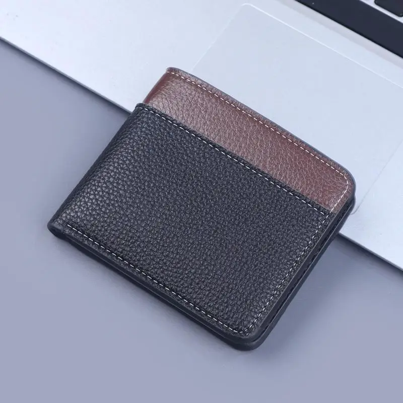 Minimalistisches Herren-Portemonnaie aus PU-Leder, Schwarz, Kaffee, große Kapazität, mehrere Fächer, zweifach faltbar, Ausweishalter, für Männer und Frauen. – Detail 1