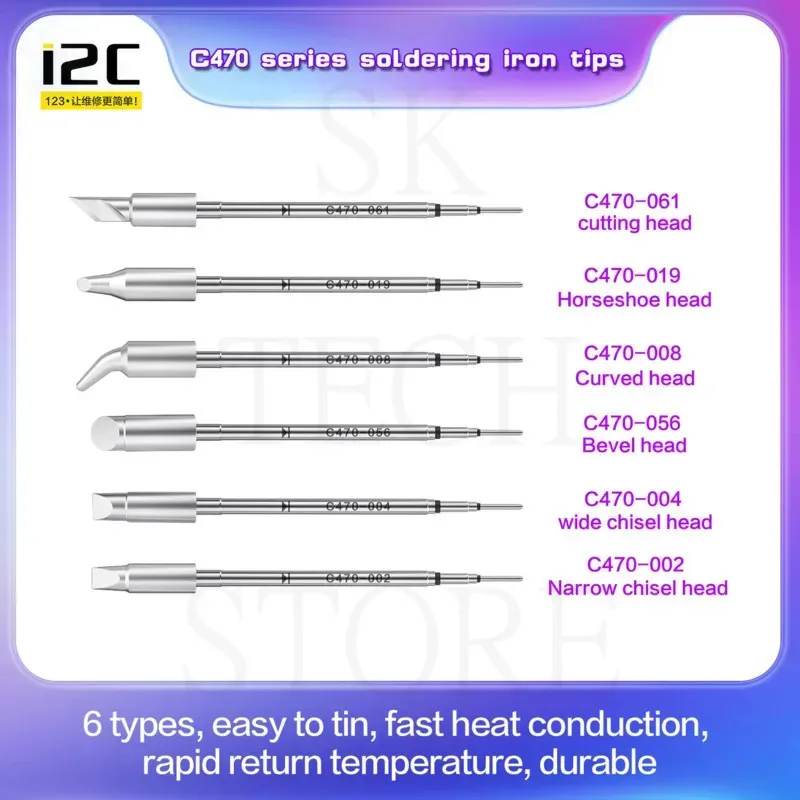 i2c c427 series soldering iron tips 6types easy to tin fast heat conduction rapid return temperature durable one piece design