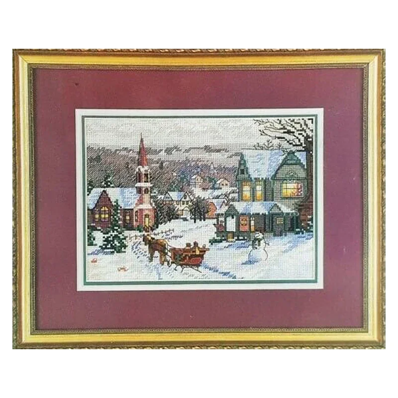 Amishop The Sleigh Ride Gold Collection Counted Cross Stitch Kits Winter Chirstmas Town DIY Embroidery Needlework Dim 08562