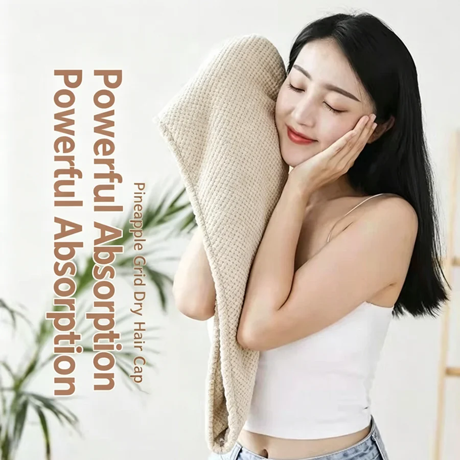 Multicolored Quick Drying Pineapple Head Female Grid Dry Hair Cap Double Layer Thickened Absorbent Coral Microfiber Bath Cap