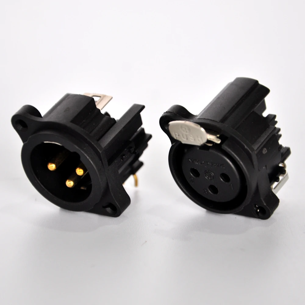 GIgertop Plastic Shell DMX512 Stage Lighting 3PIN XLR Socket Signal Connector Gold Plated Vertical PCB Mount Panel Install