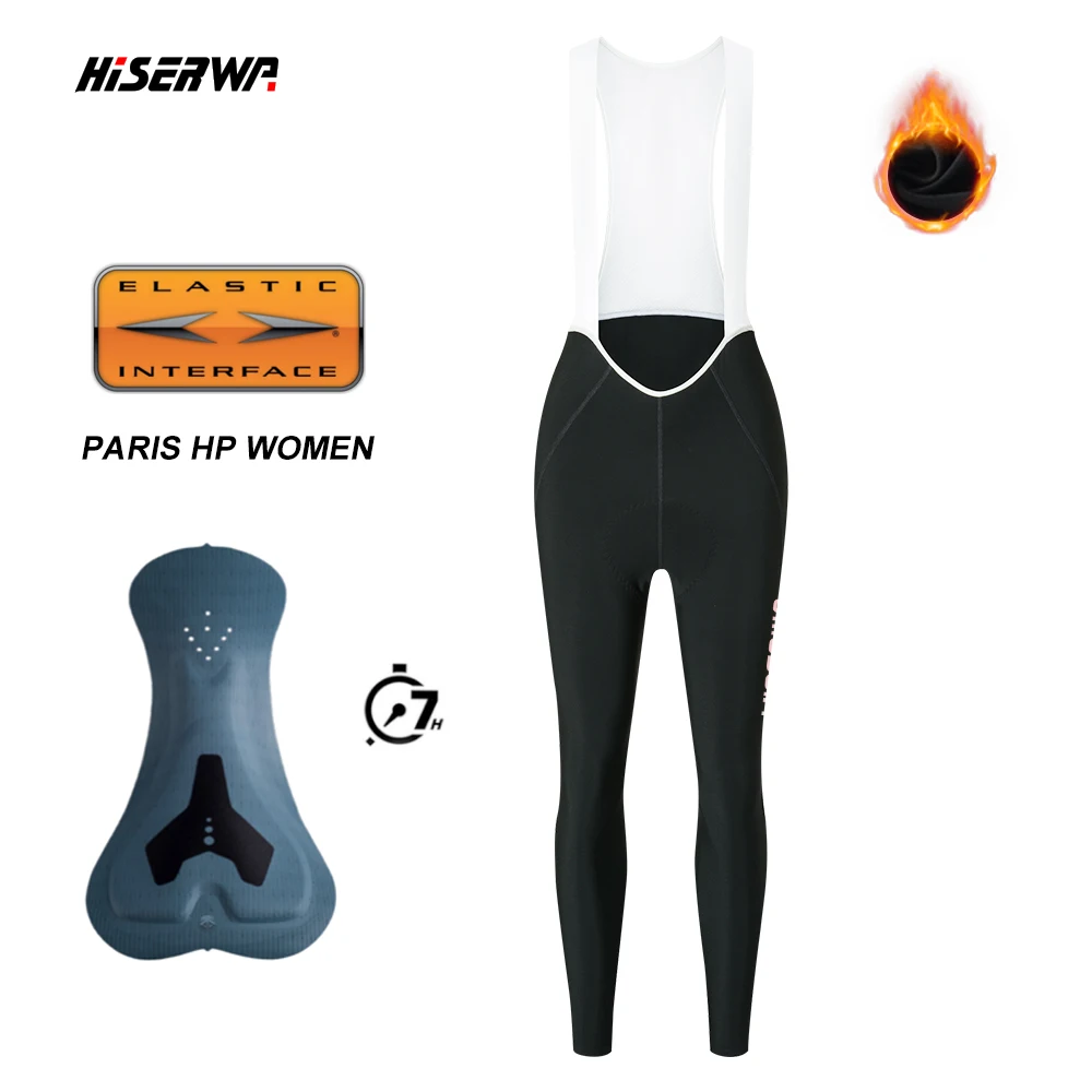 

2024 HISERWA Women Winter Cycling Bib Pants Pro Elastic Interface Pad 7 Hours Cycling Thermal Fleece MTB Road Bike Pants 5℃-15℃