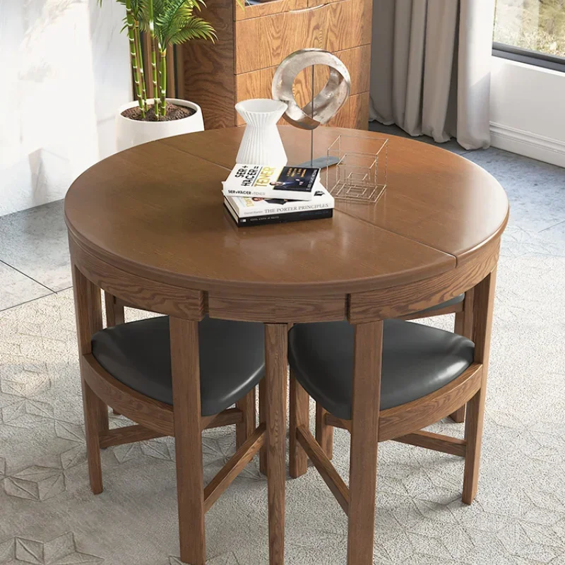 

Nordic Folding Solid Wood Dining Tables and Chairs Set Modern Minimalist Multifunctional Retractable