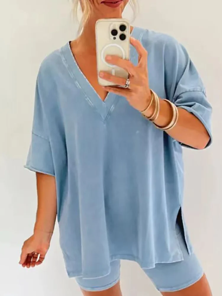 

Two-Piece Set of Tops and Shorts for Women, Loose Shorts, Casual Homewear, Slim Elastic Waist, Matching Suit for Female, Summer
