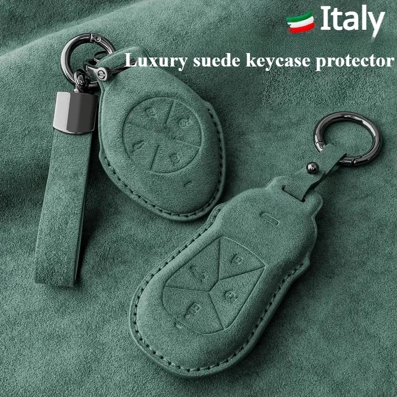 For Xpeng P5/P7/G9/P7i/G3 Car Key Case - Luxury Suede Key Case Set Accessories Car Key Fob Protection