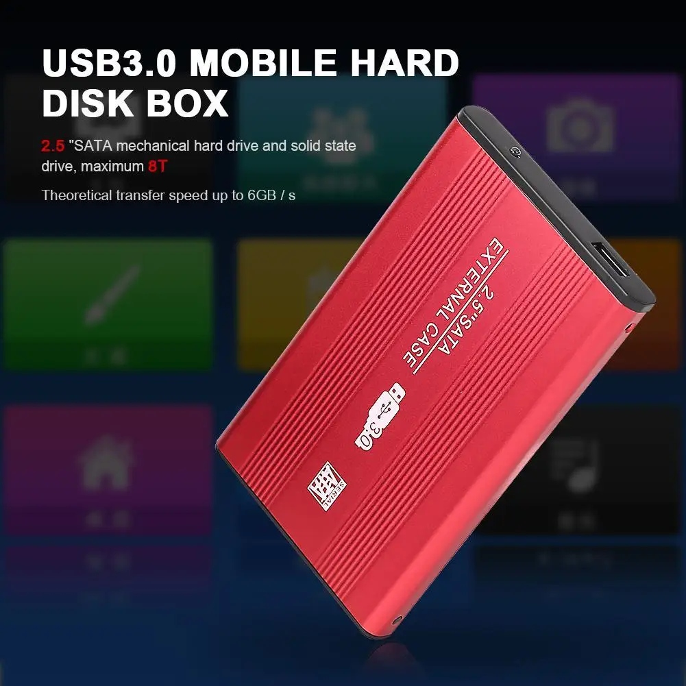 

Мобильный корпус для жесткого диска USB SATA3.0, алюминиевый, 2,5 дюйма, для HDD/SSD, с USB-кабелем и чехлом, новый
